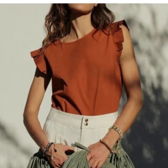 Anthropologie Tops - Mare Mare X Anthropologie Aime Ruffled Burnt Orange Blouse